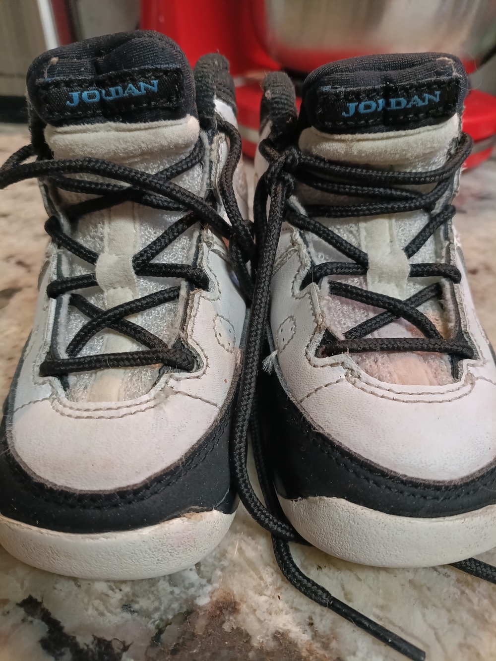 Jordan Kids White, Black and Blue High-Top Sneakers